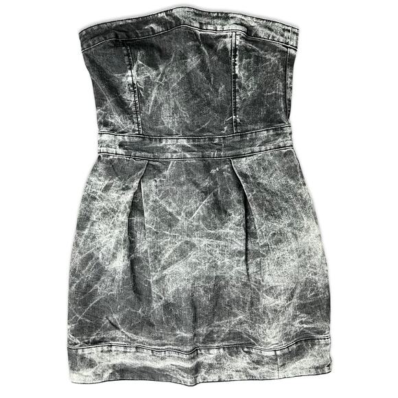 Vintage Y2K French Connection Denim Charcoal Gray Acid Wash Strapless Dress Sz 8 - Picture 3 of 14